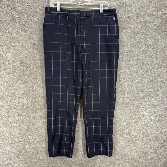 Tommy Hilfiger Pants Women 14 Blue Plaid High Rise Chino Flat Front Pockets - Picture 1 of 9